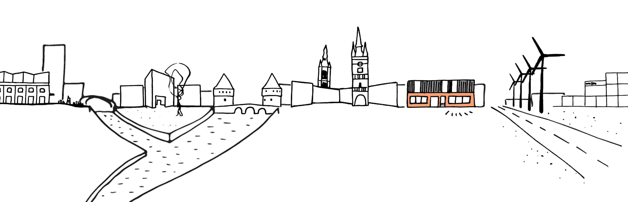 Panoramische lijnillustratie van de werkregio van maf architecten